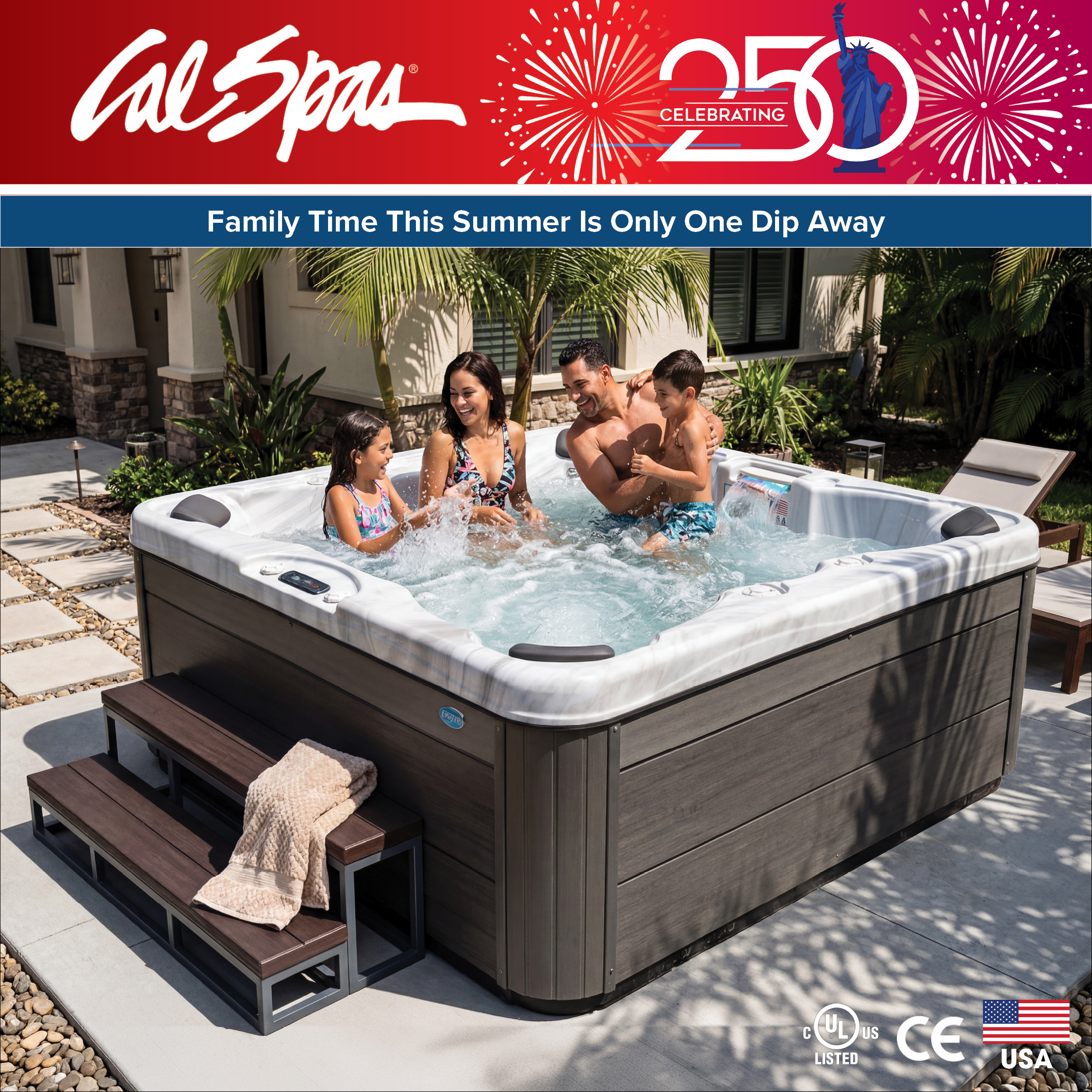 Calspas hot tub being used in a family setting - Red Lands